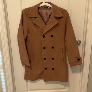 Slim fit tan double breasted trench coat